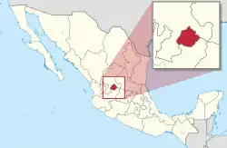 Map of Mexico with Aguascalientes highlighted
