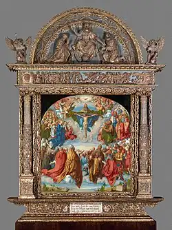 Adoration of the Trinity (Landauer Altar), 1511, oil on poplar, 135&nbsp;×&nbsp;123.4&nbsp;cm, Kunsthistorisches Museum (GG&nbsp;838). The framework is a reconstruction of his design.
