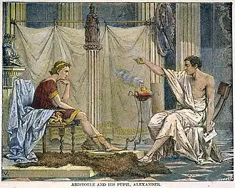 By Charles Laplante [fr] "That most enduring of romantic images, Aristotle tutoring the future conqueror Alexander".[168] 1866