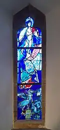 Window 6, angel with harp, bird, and donkey