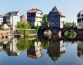 Alte Nahebrücke (c. 1300) supports buildings on its piers