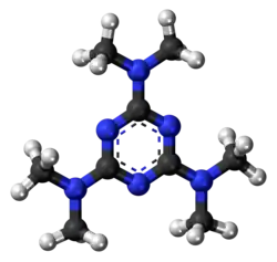 Ball-and-stick model of the altretamine molecule