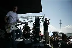 Amber Pacific at Warped Tour, July 12, 2007 (from left to right: Greg Strong, Will Nutter, Matt Young)