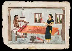 An Indian weaver and his wife, 18th century. Miniature of the Tanjore school. National Museum of Denmark, Copenhagen.