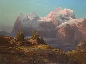 Anton Hansch, Wengeralpe im Berner Oberland (Jungfrau und Mönch), 1853