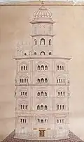 Architectural drawing of the tower complex of Gurdwara Baba Atal in Amritsar, ca.1900's