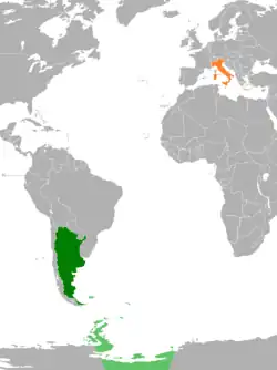 Map indicating locations of Argentina and Italy