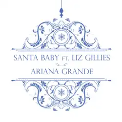A white background displaying a blue Christmas ornament hanging from above with the song's title.