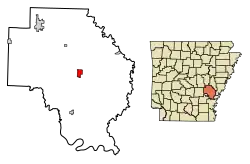 Location of DeWitt in Arkansas County, Arkansas.