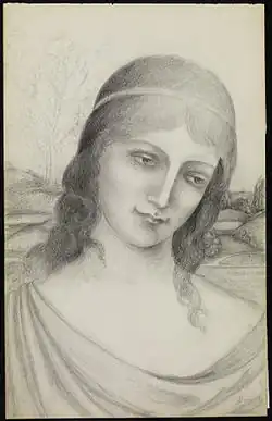 Bust of a woman in a landscape. Pencil on paper, 1910. Walters Art Museum, Baltimore.[18]