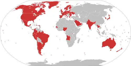 Map of signatory nations of the Artemis Accords