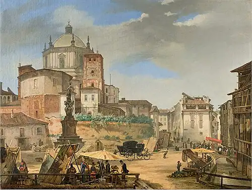 87. Giuseppe Elena, Veduta della piazza della Vetra in Milano, 1833