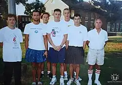 Photo: Left to Right: Instructor, Konstantin Priahin, Konstantin Andriushin, Vitaly Vasiliev, Sergey Ashihmin, Yevgeny Petrashov, Trainer.