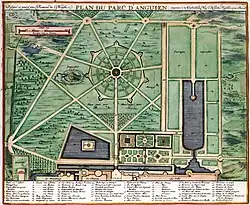 Plan of the Enghien Gardens. The star shape has been preserved, but not the pentagon around it.