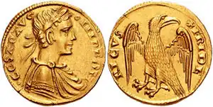 Imperial eagle on a coin of Frederick II (r. 1197–1250)