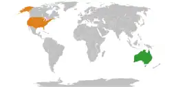 Map indicating locations of Australia and United States