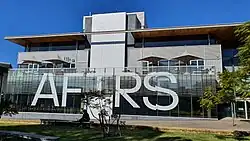 Part of the AFTRS building's front facade