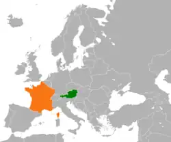 Map indicating locations of Austria and France