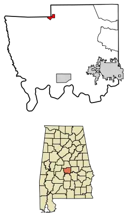 Location of Billingsley in Autauga County, Alabama.
