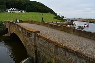 View across the bridge looking to harbour and sea