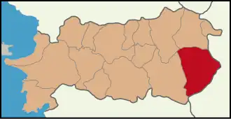 Map showing Karacasu District in Aydın Province