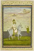 Bahadur Shah I, post coronation painting featuring Mughal symbols