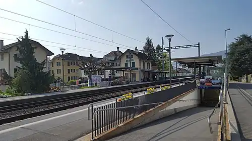 Two-story building with gabled roof