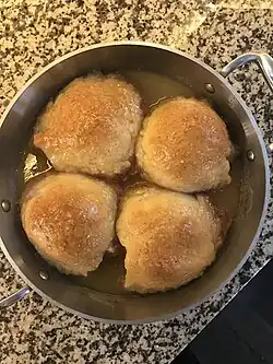 baked dumplings in their baking dish.