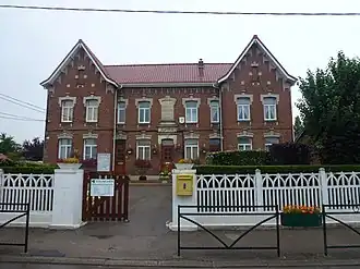 The town hall and school of Balinghem