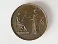 Napoleon on a curule seat with the goddess Tutela, 1804 medal by André Galle and Romain-Vincent Jeuffroy (Musée Carnavalet)