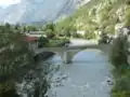The medieval bridge across the Dora Baltea