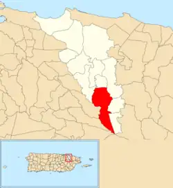 Location of Barrazas within the municipality of Carolina shown in red
