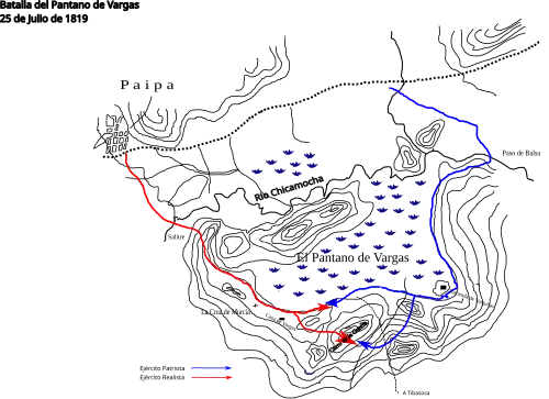 Map showing the routes taken by the Patriot and Royalist Armies during the battle.