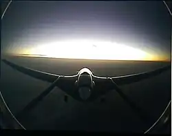 A Bayraktar Tactical UAS seen via its tail camera