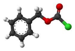Ball-and-stick model of the benzyl chloroformate molecule