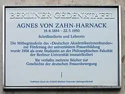 Berlin memorial plaque for Agnes von Zahn-Harnack