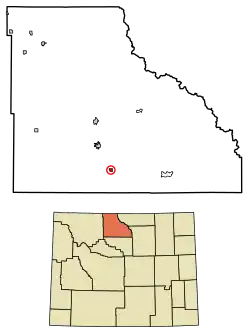Location of Manderson in Big Horn County, Wyoming.