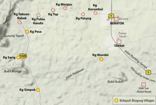 Location of Kampung Mundai and nearby places.