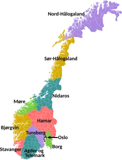Location of the Diocese of Agder og Telemark