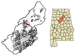 Location of Trafford in Blount County and Jefferson County, Alabama.