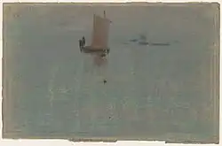 Boats at Evening, pastel on light tan wove paper (14.6 x 22.5&nbsp;cm)