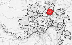 Bond Hill (red) within Cincinnati, OH