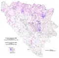 Share of Yugoslavs in Bosnia and Herzegovina by settlements 1991