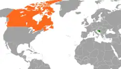 Map indicating locations of Bosnia and Herzegovina and Canada
