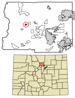 Location of the Hidden Lake CDP in Boulder County, Colorado.