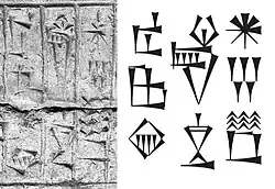 Inscription "Ili-Ishar Shakkanakku Mari-ki" (𒀭𒄿𒊬 𒄊𒀴 𒈠𒌷𒆠, "Ili-Ishar, Military Governor of Mari") on the brick