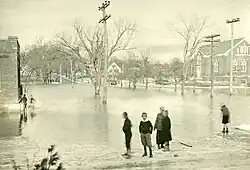 Brickyard Hollow before it was filled in. Photo taken from where the Route 1 overpass is today, looking northwest to the School Street intersection