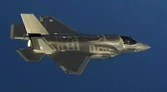 Lockheed Martin Lightning II showing fin flash and roundels of light and dark grey