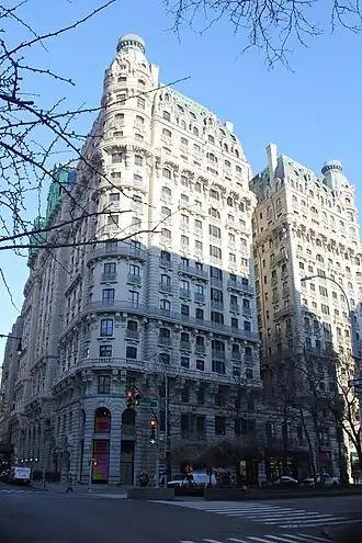 The facade of the Ansonia as seen from the corner of Broadway and 73rd Street