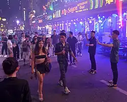 Bùi Viện street with chaotic lights and noise from all the bars at night in 2023